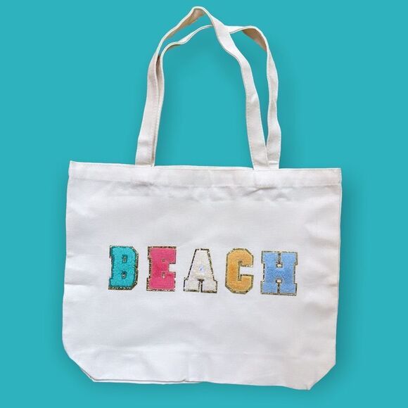 NWT Wool + Pepper Co. BEACH Varsity Letter Patch Tote Bag - Picture 1 of 5